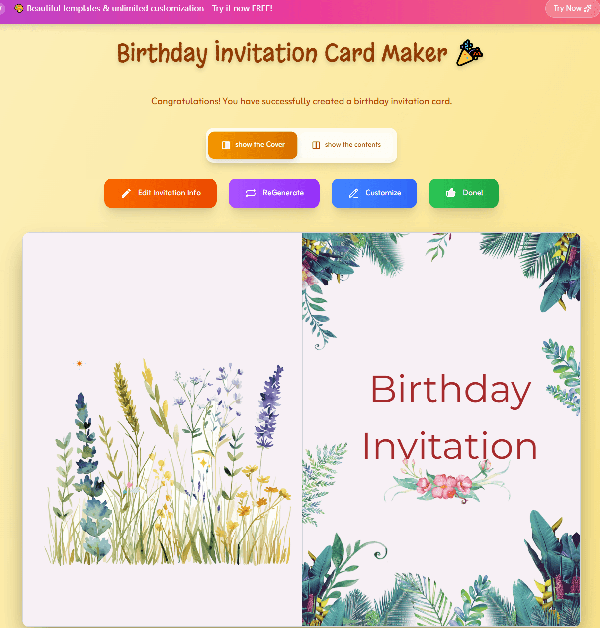 Custom Birthday Invitation Maker screenshot - Free Invitation Cards Online and Printable